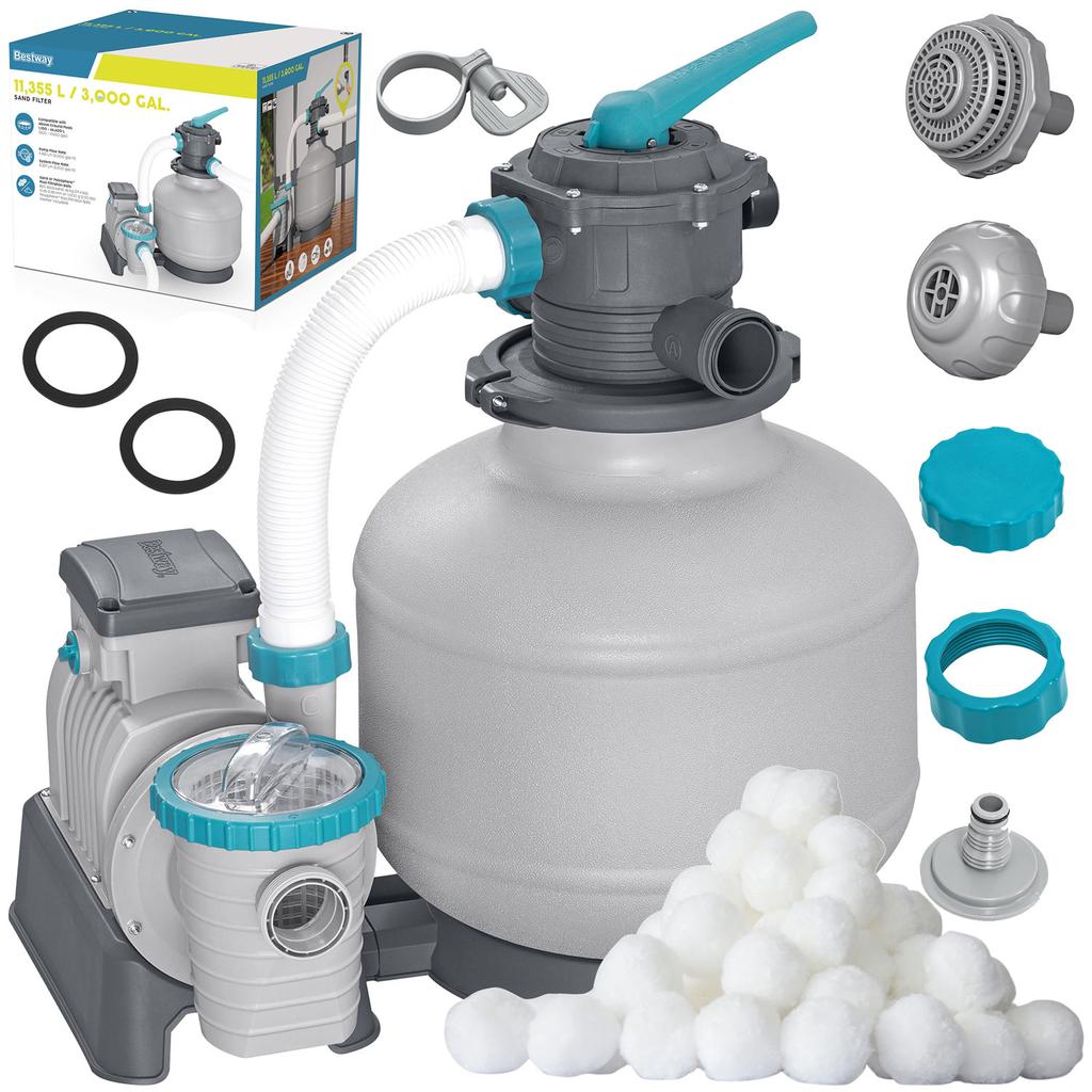 Bestway 58486 11355 L/H Pool-Sandpumpe + Filterbälle