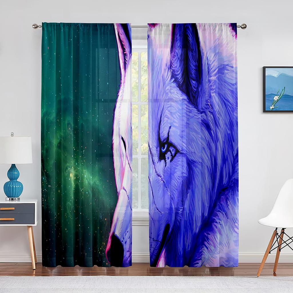 Pack of Wolves In Winter Forest Fantasy Tulle Curtains for Living Room Bedroom Chiffon Sheer Voile Kitchen Window Curtain Drapes