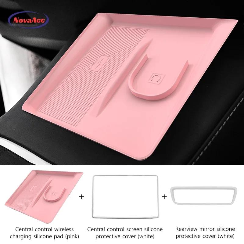 Car Interior Silicone Protective Cover For Tesla Model Y Juniper 2025 Central Control Display Rearview Mirror Protective Cover