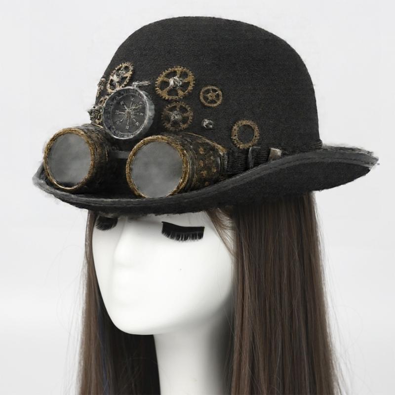 Steampunk Styles Oval Top Hat With Removable Goggles And Compasses Halloween Costume Accessory for Women and Men