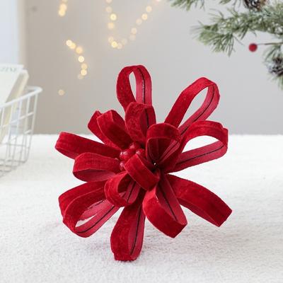 New 25CM Artificial Poinsettia Flower Flocking Fabric Ribbon Christmas Flower Simulation Flowers Christmas Decoration
