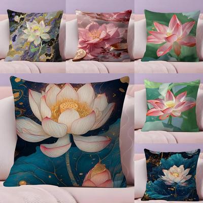 Beautiful Lotus In Summer Pillow Case Silky Short Plush With Invisible Zipper Dustproof Sofa Cushion Cover For Home Decor