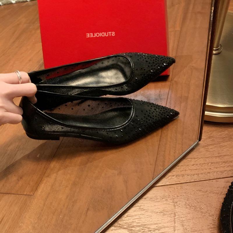 

Hair~ Elegant small pointed tip breathable mesh rhinestone versatile shallow mouth single shoes women 40