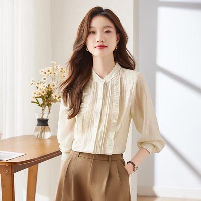Women's Ruffle Collar Long-Sleeve Commuter Blouse