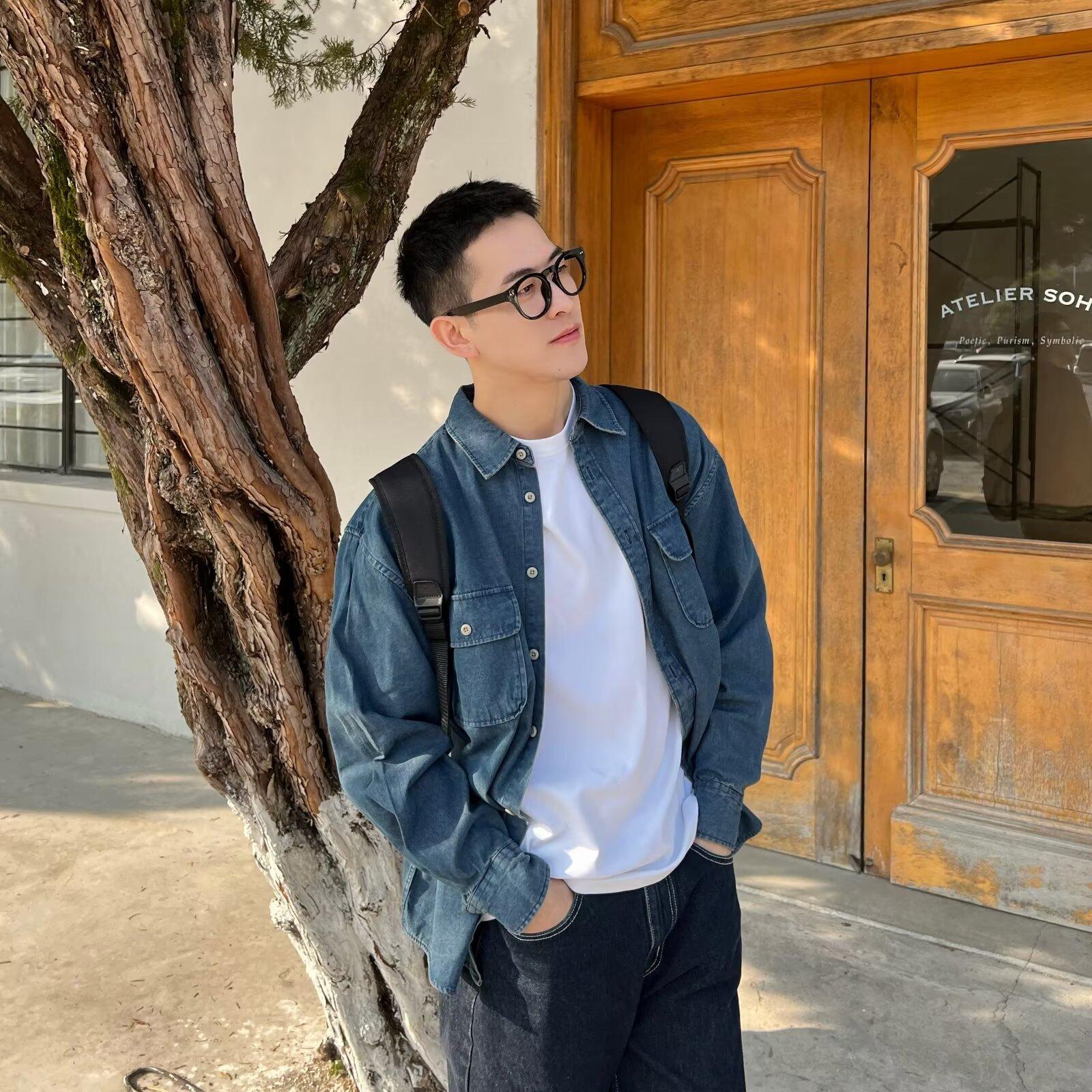 

2024 Весна и осень PU красивое пальто мужское Ins High Street модный бренд Гонконгский стиль японский стиль Харадзюку корейский стиль модная свободная куртка 2XL синий