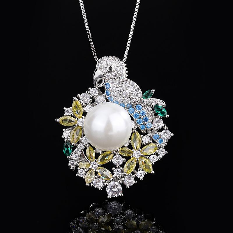 

Ожерелье из жемчуга Fritillary, ожерелье из серебра 925 пробы «Какаду», легкая роскошная винтажная подвеска из циркона