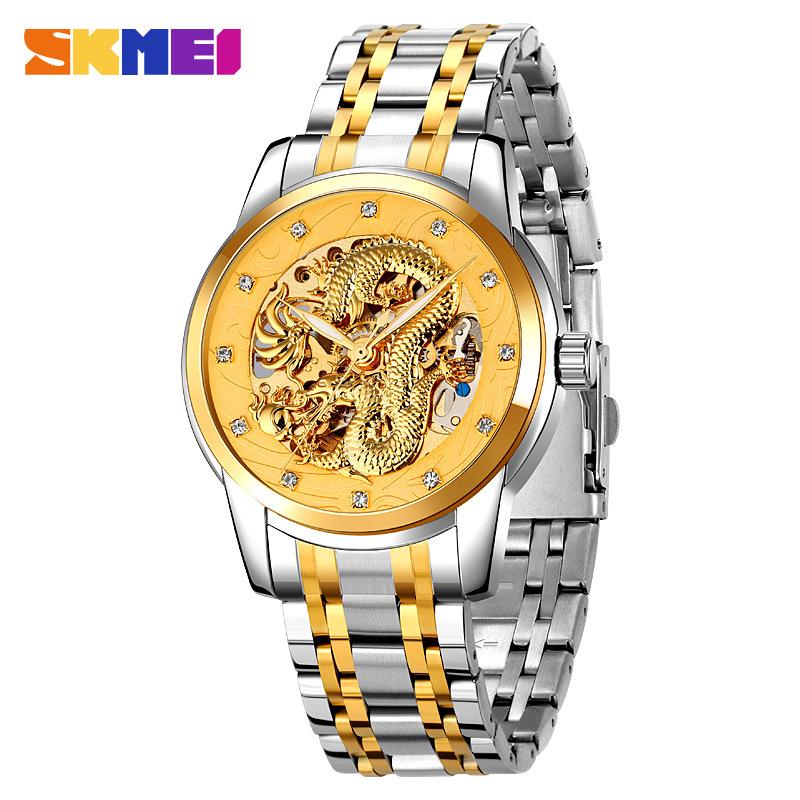 Ceasuri Dragon Aurii pentru Bărbați Ceas de Mână Impermeabil Bărbați Oțel Inoxidabil Ceas Mecanic Automat pentru Bărbați