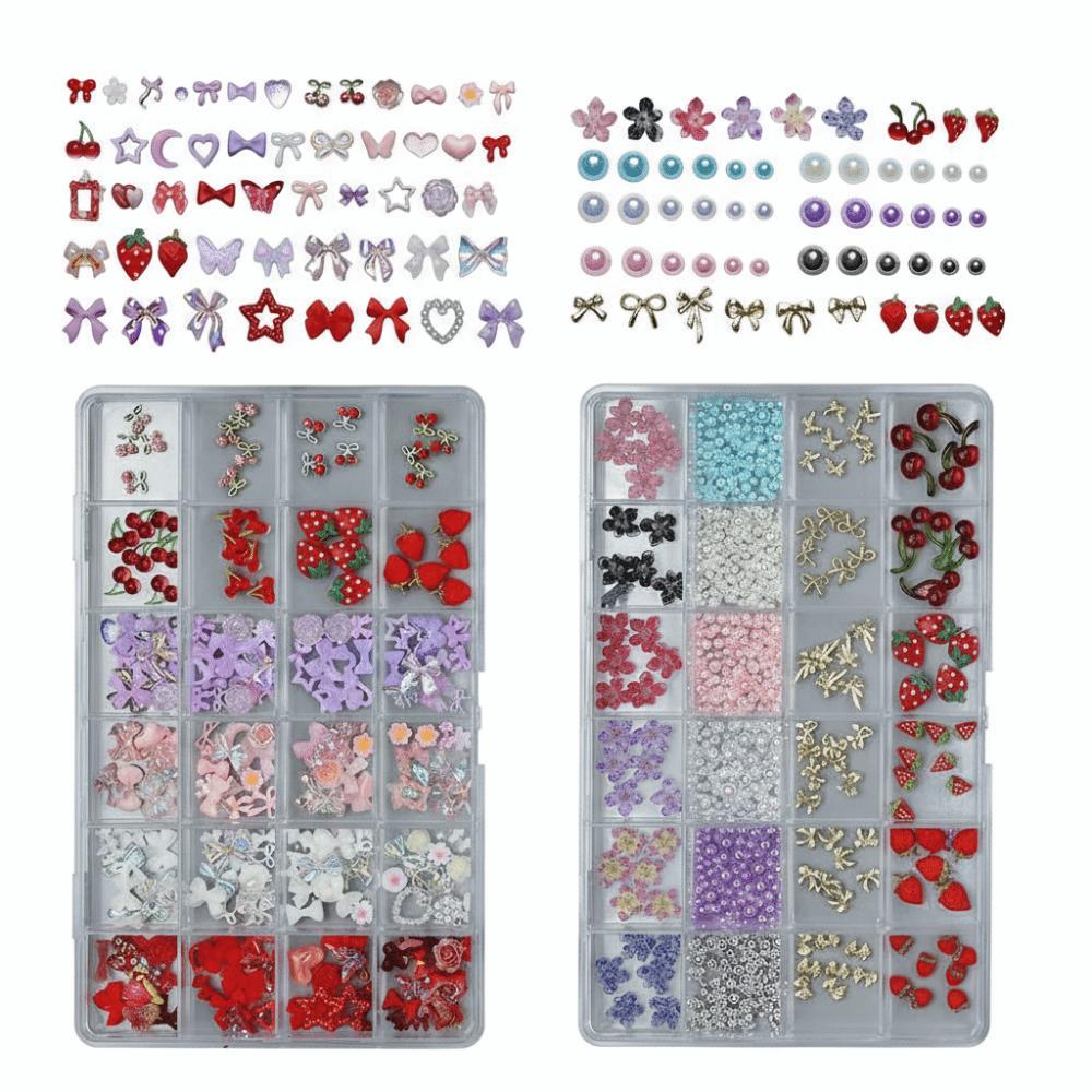 Bowknot Flower Nail Art Decorations Set Sweet Nail Parts Kits 3D Acrylic Nail Charms  for Nail Art
