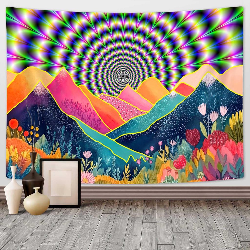 Psychedelic Mountain Cactus Tapestry Trippy Abstract Landscape Boho Wall Art for Bedroom Dorm Hippie Decor