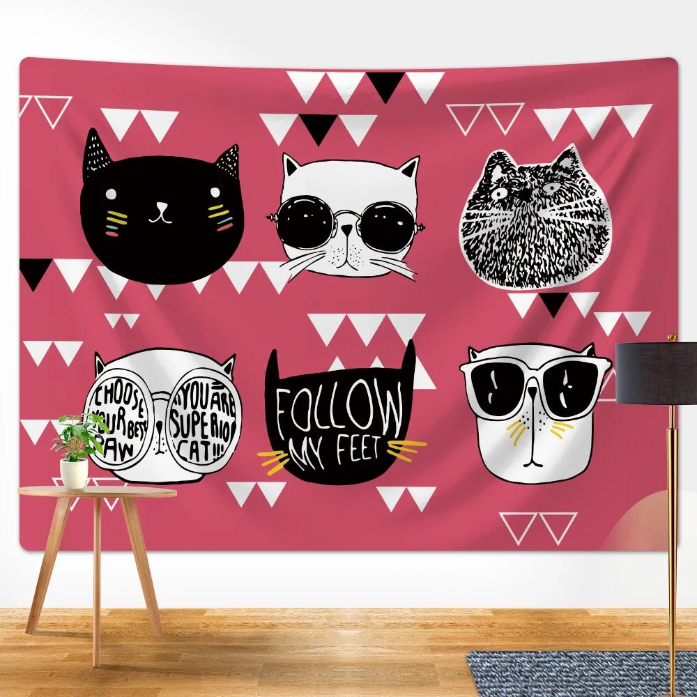 Punk Cat Home Decoration Art Tapestry Psychedelic Scene  Bedroom Wall