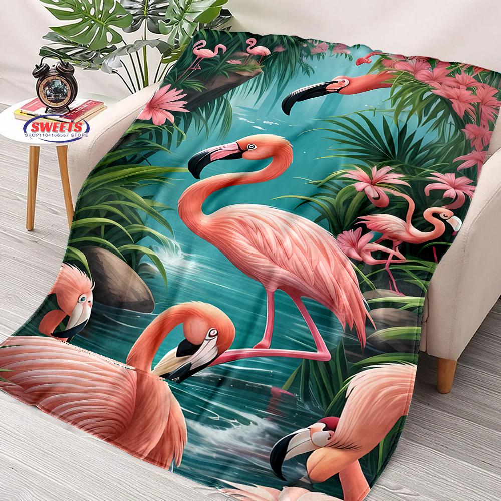Beautiful Pink Flamingo Cartoon Soft Blanket for Bed Bedroom Sofa Picnic, Throw Blanket for Cover Outdoor Leisure Trip Nap Gifts