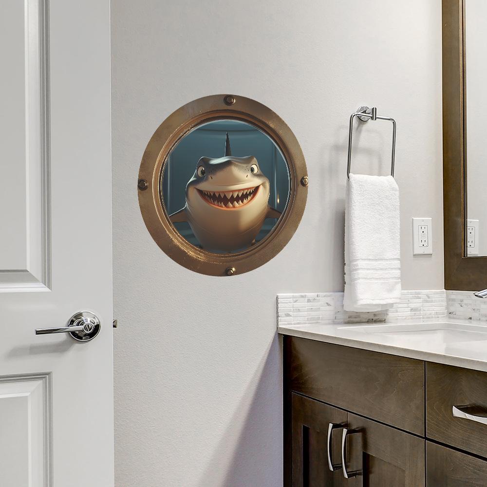 Cartoon Boat Porthole Ocean Shark Bedroom Living Room Home Wall Background Beautification Decoration Wall Stickers