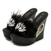 Fashion 2025 Womens Slippers Creepers Shoes Platform Bowknot Rhinestones Crystal Wedge Super 13CM High Heel New Summer Hollow Black