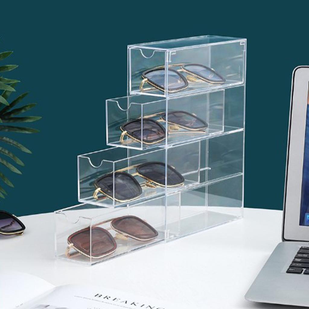 Boîte Organisateur de Rangement pour Lunettes à 4 Tiroirs Acrylique Transparent Empilable Présentoir pour Lunettes de Soleil