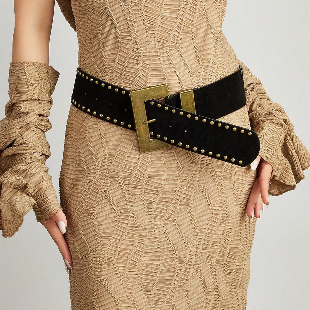 Fashion Riveted Waist Belt With Alloy Closure For Trendy Outfits