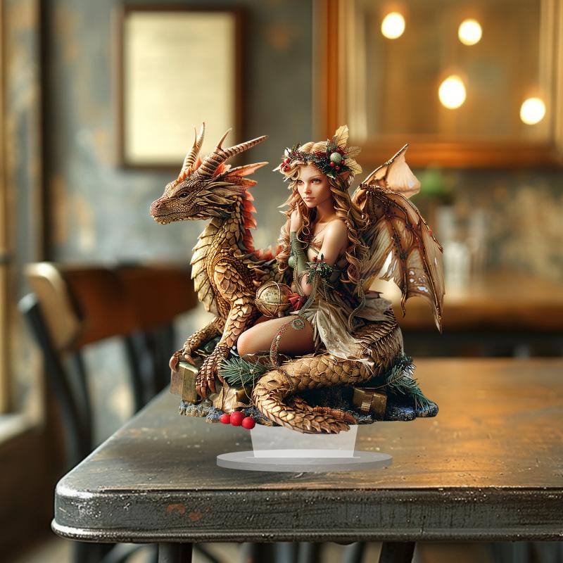 Enchanting Dragon & Elf Acrylic Mini Figurine: Waterproof & Wear-resistant Desk Ornament