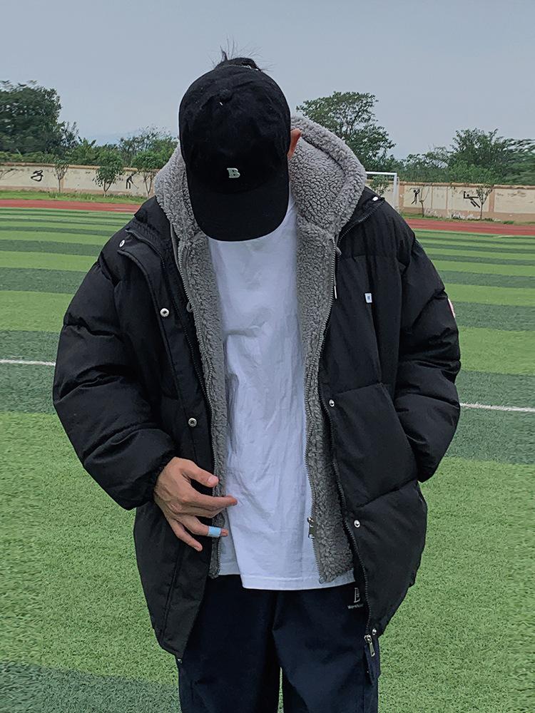 

Шерсть ягненка сращивание поддельные две части утолщенный капюшон пух хлопковая одежда женская летняя новая пара хлопчатобумажная подкладка пальто S чёрный