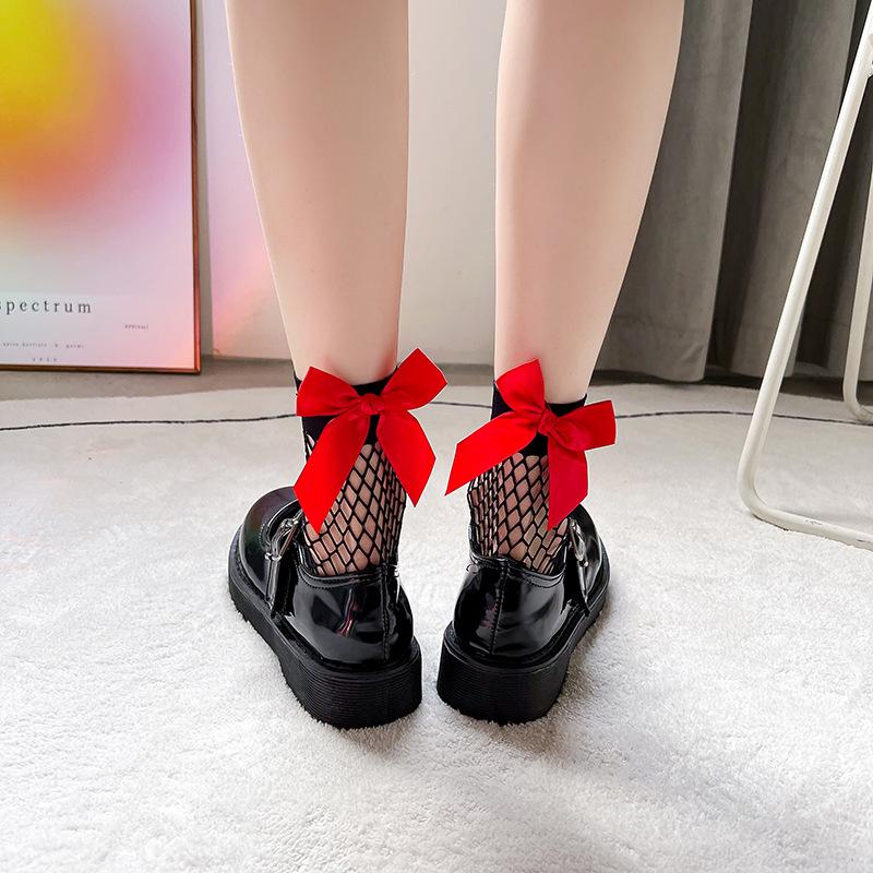 Chic Streetwear Women's Harajuku Black Breathable knot Lace Fishnet Socks.Sexy Hollow out Mesh Nets Socks Ladies Girl's Bow Sox