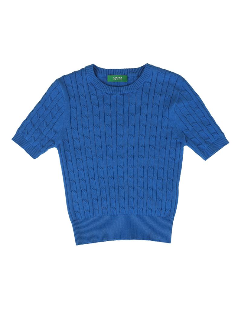 CLEVER FIELD Cable Cotton Crop Knit_Blue