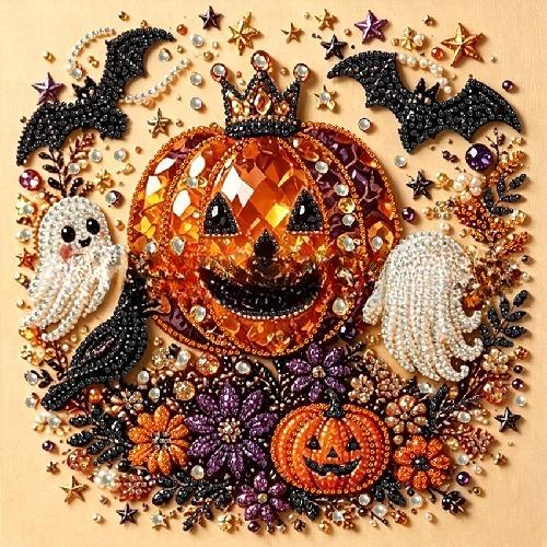 Halloween DIY Malowanie Diamentami Samoprzylepny Kreskówkowy Dynia Malowanie Perłami Styl Ins Dekoracja Sypialni Obraz