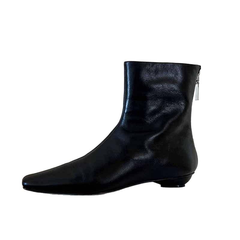 Cowhide version~ French small ankle boots special-shaped and thin boots leather low-heeled Martin boots women's square head foreign style small sh