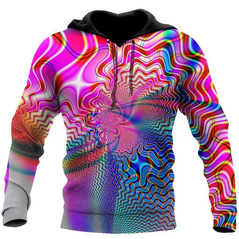 Abbigliamento con Fantasia Psichedelica Colorata Felpa con Cappuccio da Uomo Felpa con Cappuccio Stampata Grafica 3D Streetwear Moda Primavera Autunno Felpe con Cappuccio