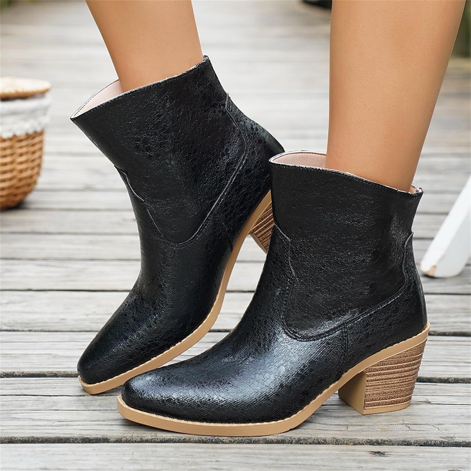 Women s Fashion Plus-Size Pointed-Toe Chunky-Heel  Boots 35
