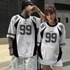 Modisches Herren-T-Shirt mit 3D-Patchwork-Farben und digitalem Druck, neutrales, kurzärmeliges, lockeres, übergroßes T-Shirt im Paarstil