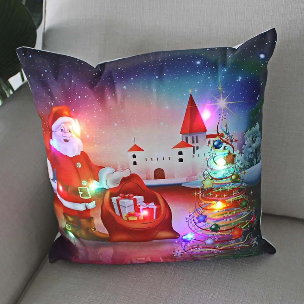 Christmas Light LED   Decoration 45x45cm Santa  Sled Village Color Ball Sofa Seat Pillow Sleeve  Cases