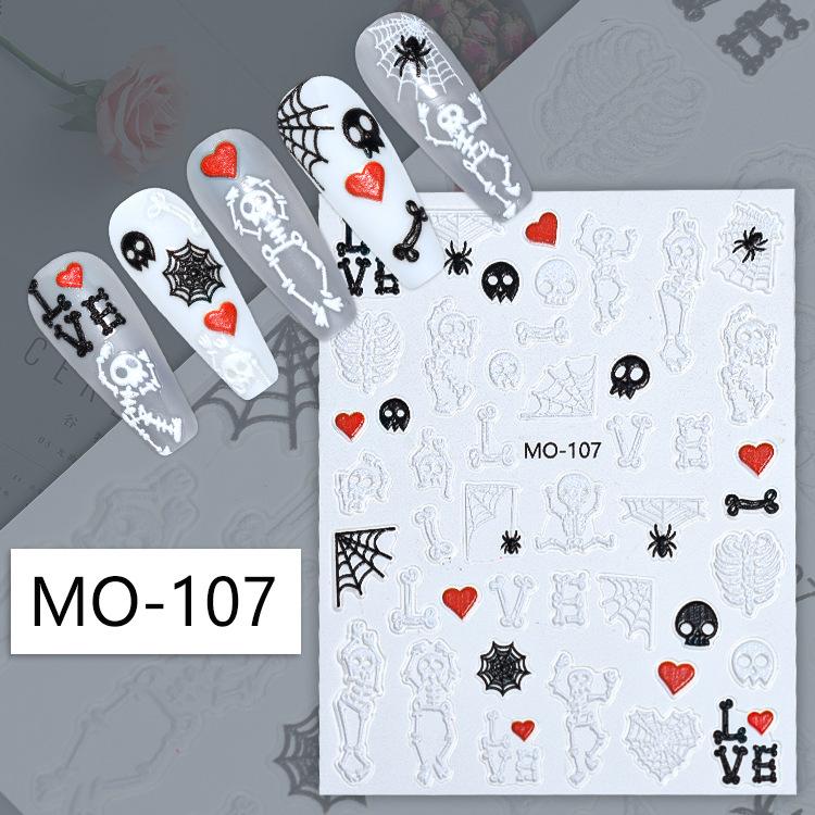 Halloween Nail Art Sticker, Pink Pumpkin Figure Skull Halloween Funny 3D Adhesive Nail Sticker