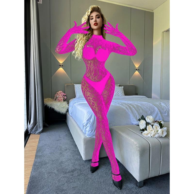 Sexy lingerie long-sleeved one-piece mesh socks mesh clothes closed crotch perspective