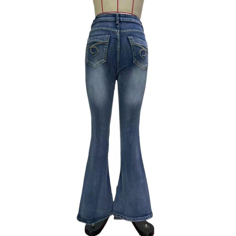 GMXIA Women's Vintage Jeans High Stretch Pocket Embroidery Vintage Jeans Slim Hip Lifting Flared Pants