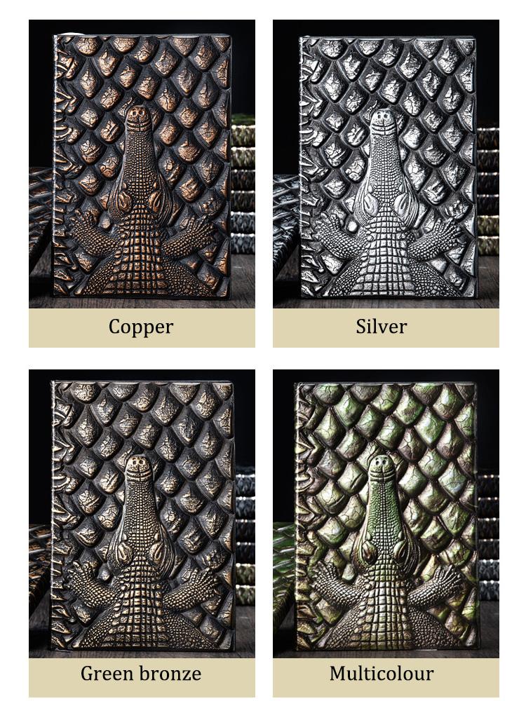 A5 Notebook,Crocodile Embossed Retro Hardcover Leather Cover,100 Sheets Per Book,Horizontal Lines Inside,Office And Study Diary