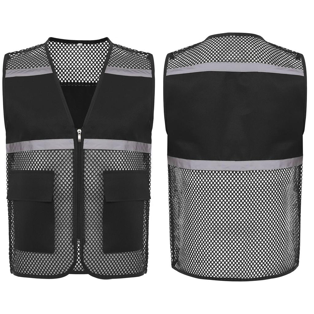 Gilet di Sicurezza ad Alta Visibilità da Uomo, Abbigliamento da Lavoro Riflettente, Tessuto a Rete Traspirante con Zip e Tasche, per Cantiere, Lavoro Notturno