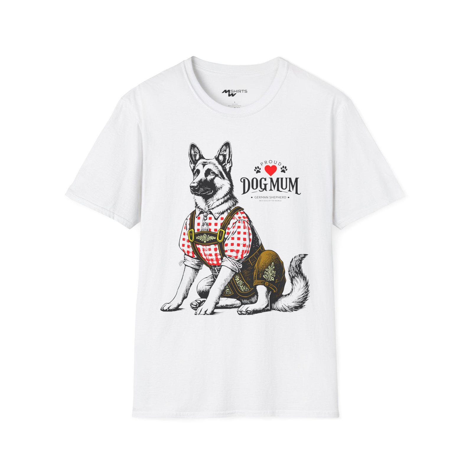 German Shepherd Dog Mum T-Shirt: Vintage Engraving Style XL