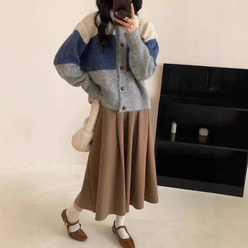 Retro contrasting striped plush soft waxy knitted cardigan women's autumn and winter age-reducing short retro coat