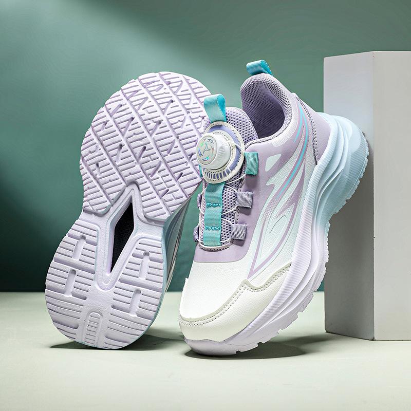 Classmate Sports Shoes 2025 New Children's Primary School Students Running Shoes Leather Surface Casual Rotating Button Girls Dad Shoes