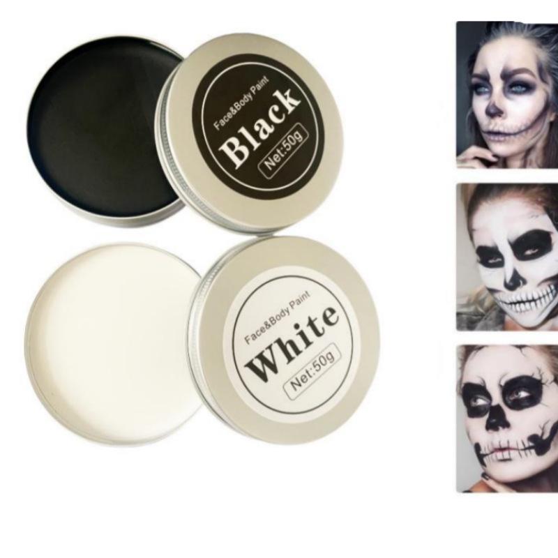 50ml Black & White Oil-Based Face Paint Set - Aluminum Box for Halloween & Ghost Festival