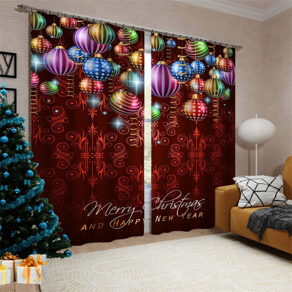 Günstige Frohes Neues Jahr Weihnachten Weihnachtsmann Rot Schnee 2 Stück Dünne Verdunkelung Fenstergardinen für Wohnzimmer Schlafzimmer Heimdeko