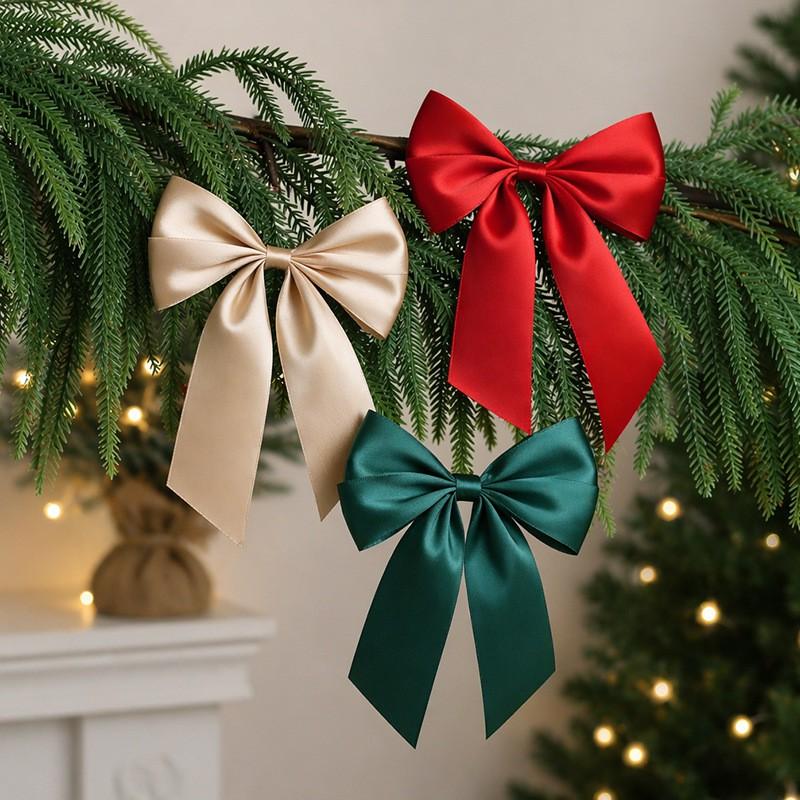 20cm Christmas Bow Ornaments Set Of 10 PU Hanging Decorations Tree Home Holiday Party Decor