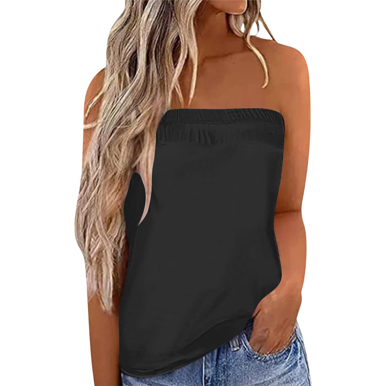

Women’s Strapless Bandeau Top Satin Tube Top Boobtube Tops Women Crop Top Backless Top for Summer Going Out UK L чёрный