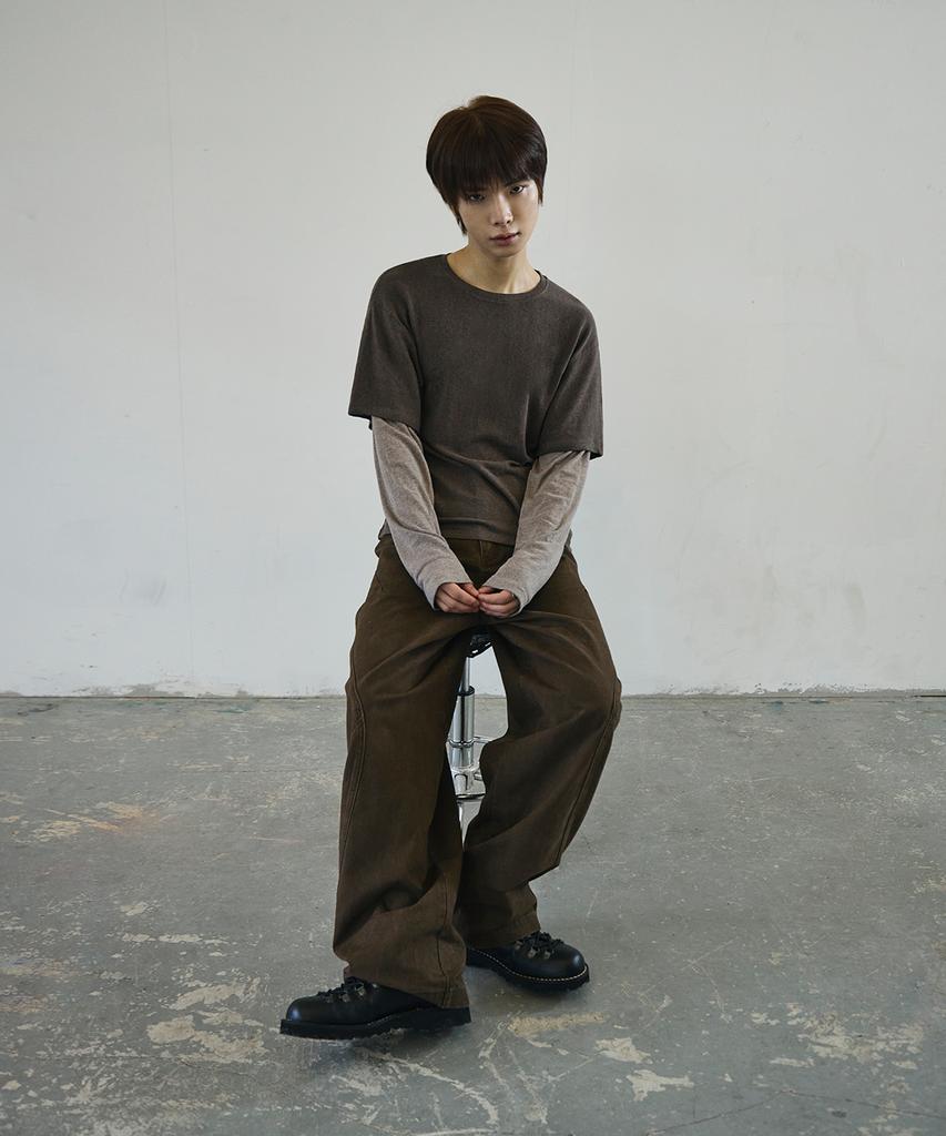 Seukeulaeteulpigsel Layered Border Long Sleeve [Brown]