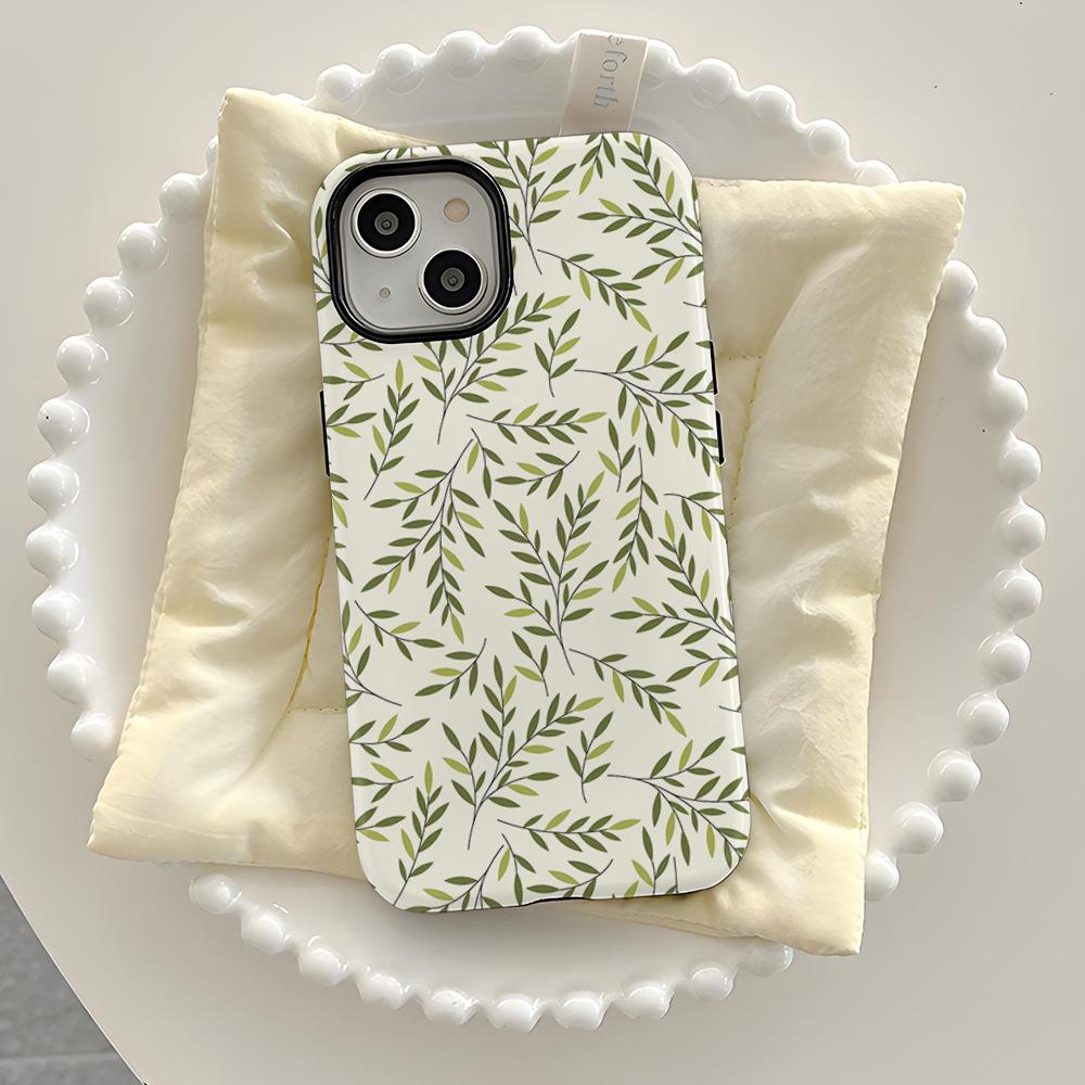 Fresh willow leaf pattern mobile phone case iPhone11 glossy texture protective case Apple 17 two-in-one magnetic film case