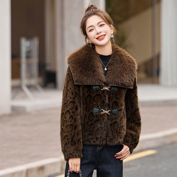 Winter large lapel imitation fur jacket leopard print high-end fashion women's clothing young coat