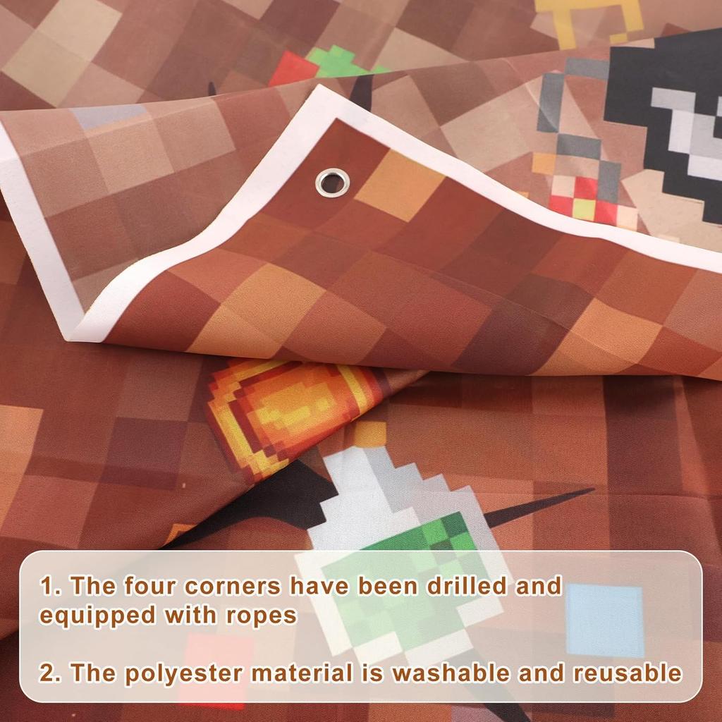 Pixel Birthday Decorations, 5x3 ft Happy Birthday Banner Backdrop for Miner TNT & Pixel Themed Celebration Kids Boys Game Party Supplies