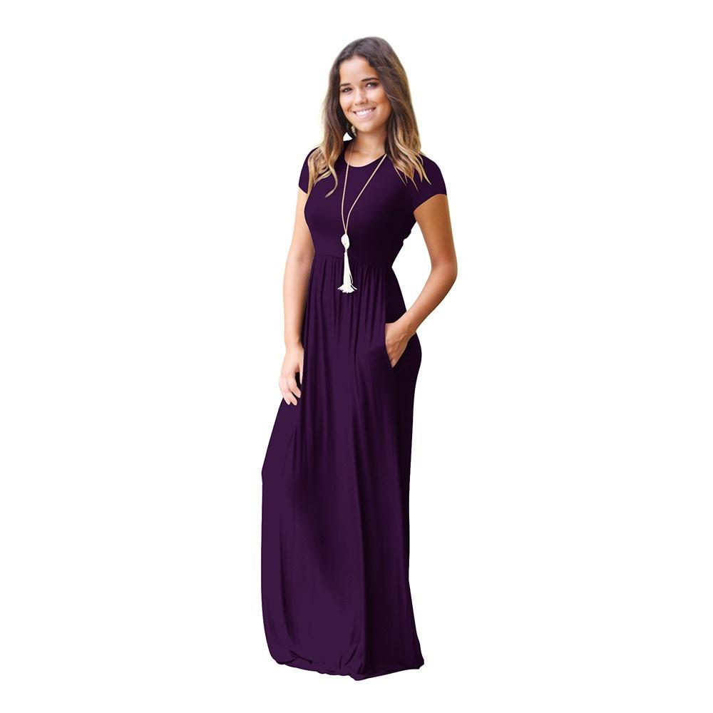 Elegant Women Boho Short Sleeve Solid Evening Party Maxi Dress Plus Size Delight