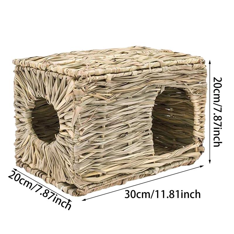 Foldable Woven Rabbit Cages Pets Hamster Bunny Grass Chew Toy Mat House Bed Nests For Small Animal Rabbit Accessories 2025