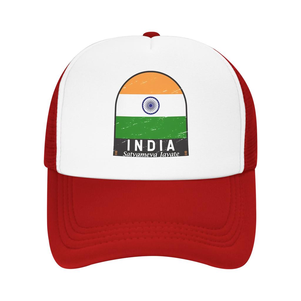 Mesh Sun Hats India Flag Emblem Vintage Summer Trucker Hat For Unisex-Teens y2k Funny Hot Sale Hunting Camping Baseball Cap
