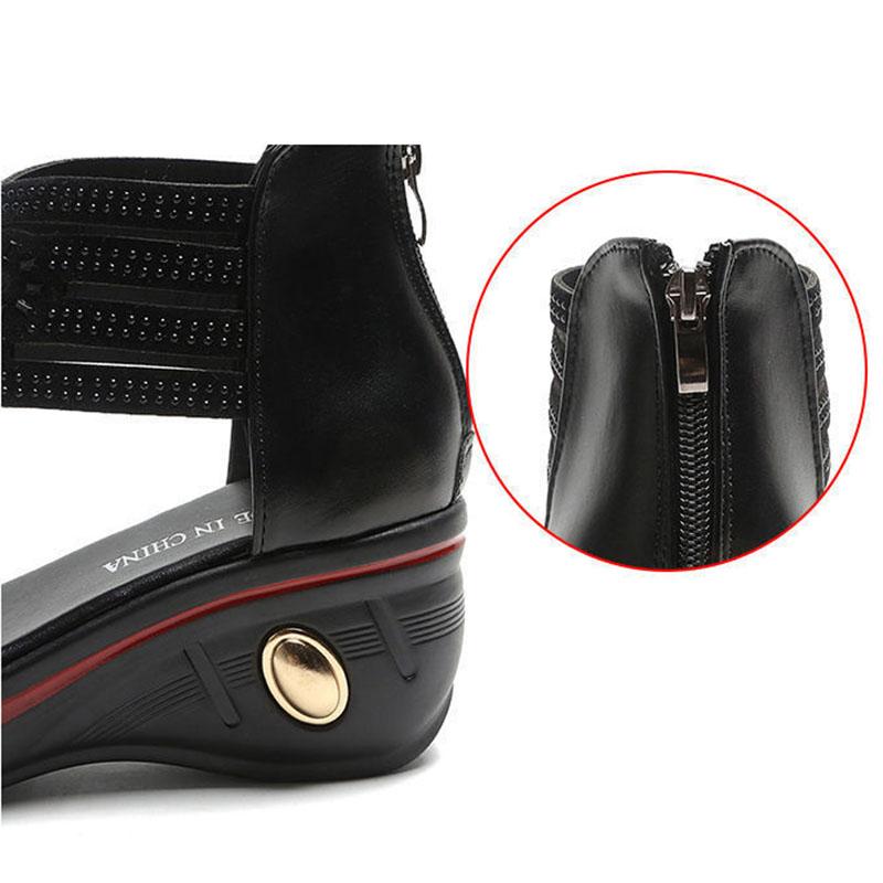 Sandalias de tacón alto con cuña para mujer, piel sintética, cuero suave, aumento de suela gruesa, estilo romano Retro hueco, verano