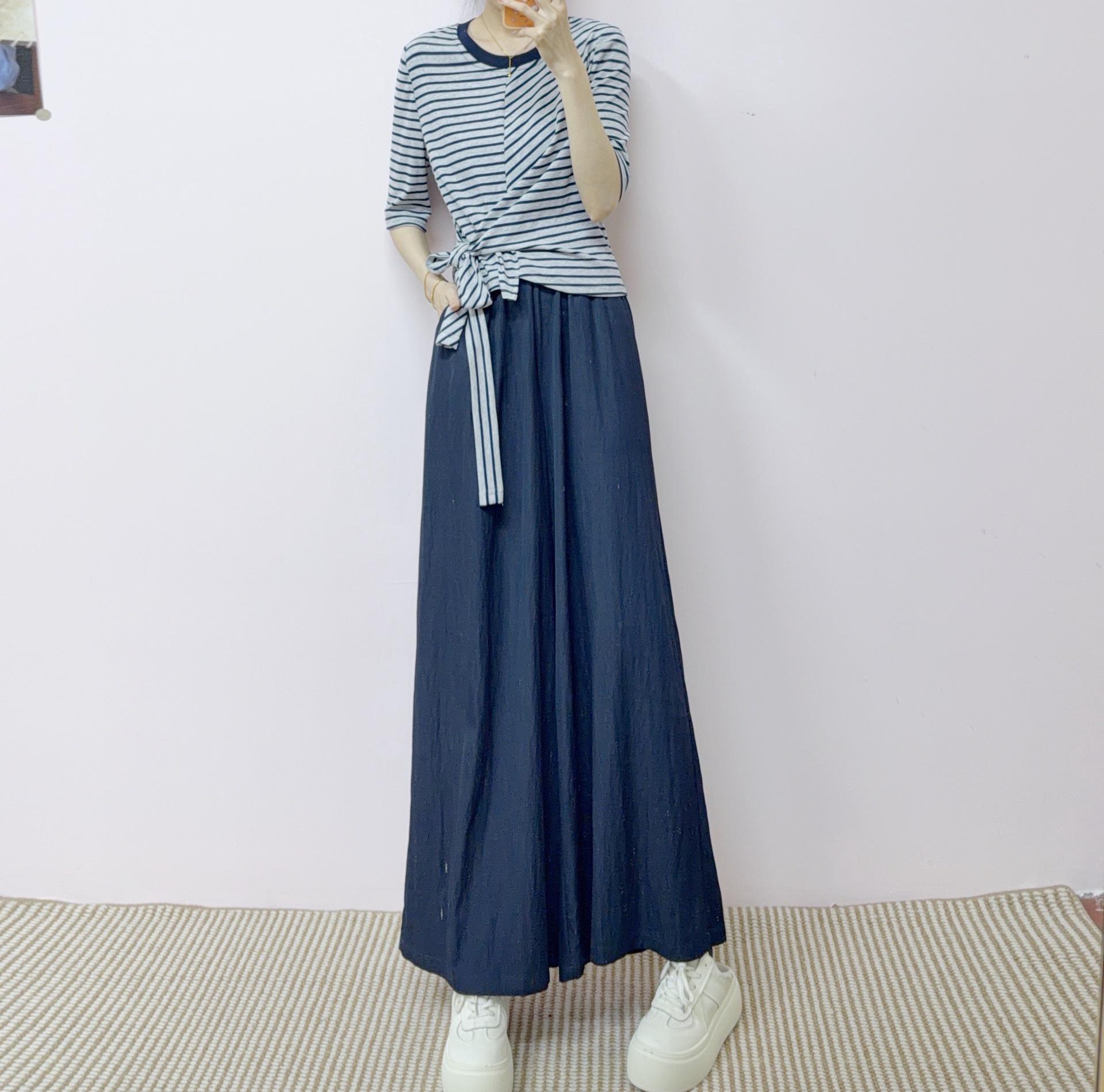 

2026 Summer Casual Striped Top & Wide-Leg Pants Set XL (60-65 kg)